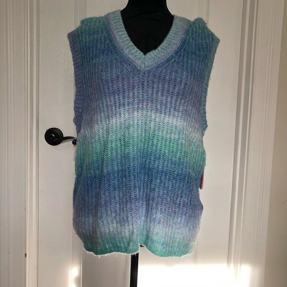 Riley & Rae Women's Tie-Dye V-Neck‎ Sweater Vest Knit Blue Size XL NWT - Picture 3 of 8